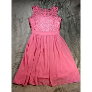 XUERRY Midi Dress Pink Sz 8 Lace Top 60s Style Cottagecore Party Sleeveless Airy